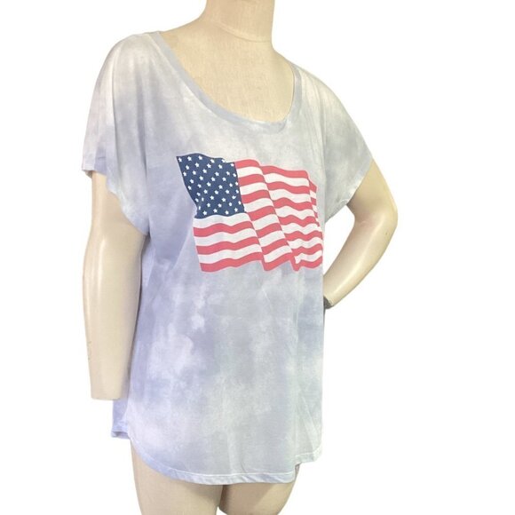The Print Shop Graphic Tee Patriotic USA Flag Blue Tie Dye Sz L #71E - Picture 2 of 5
